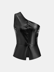 Faux Leather Asymmetric One-Shoulder Top