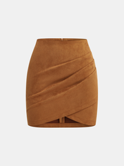 Suede Effect Ruched Mini Skirt