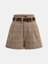 Belted High-Waist Houndstooth Tweed Shorts