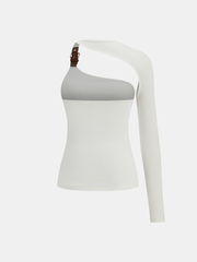 Buckle Detail Asymmetric One-Shoulder Backless Top