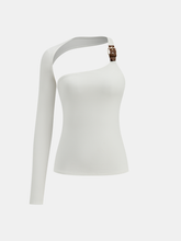 Buckle Detail Asymmetric One-Shoulder Backless Top
