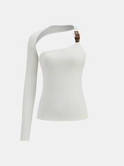 Buckle Detail Asymmetric One-Shoulder Backless Top