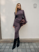Long Sleeve Ribbed Ruched Maxi Dress