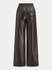 Faux Leather High-Waist Drawstring Wide-Leg Pants