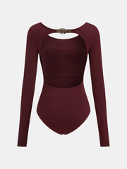 Bra-Free Buckle Detail Backless Long-Sleeve Bodysuit