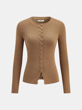 Scalloped Button Placket Knit Cardigan