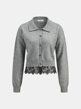 Lace Hem Collared Knit Cardigan