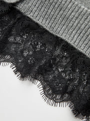 Lace Hem Collared Knit Cardigan