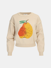 Lace-Up Trim Pear Pattern Sweater