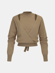 Cut-Out Shoulder Tie-Back Sweater