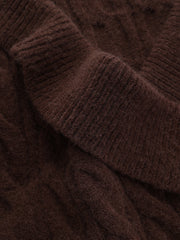 Cross-Front V-Neck Cable Knit Sweater