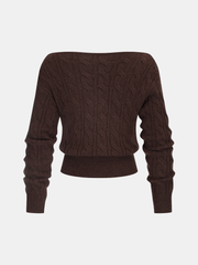 Cross-Front V-Neck Cable Knit Sweater
