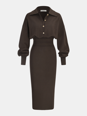 Cinched Waist Knit Shirt Dress