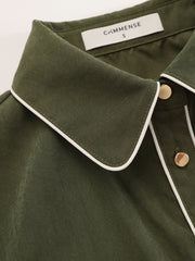 Contrast Piping Pleated Shirt Dress