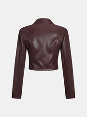 Collared Faux Leather Cropped Cross-Front Top
