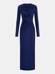 Ruched Long-Sleeve Maxi Dress