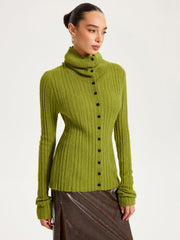 Shawl Collar Wool-Blend Ribbed Cardigan