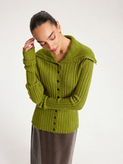 Shawl Collar Wool-Blend Ribbed Cardigan