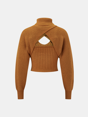 Turtleneck Overlay and Cami Top Knit Two-Piece Set