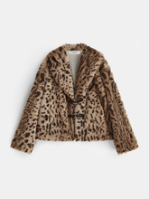 Leopard Print Lapel Faux Fur Coat