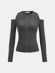 Cold-Shoulder Button-Front Knit Top