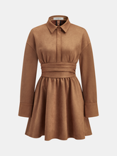 Flared Hem Suede Effect Shirt Dress