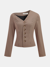 Asymmetric Neckline Plaid Jacket