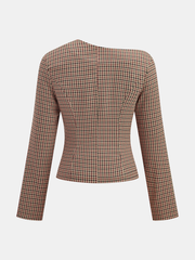 Asymmetric Neckline Plaid Jacket