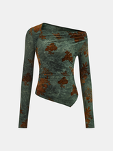 Floral Asymmetric Ruffle Long Sleeve Top