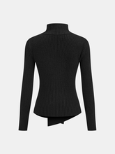 Stand Collar Asymmetric Button Ribbed Knit Top