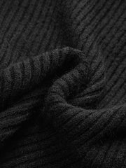 Stand Collar Asymmetric Button Ribbed Knit Top