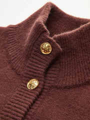 Metal Button Stand Collar Knit Cardigan