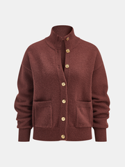 Metal Button Stand Collar Knit Cardigan