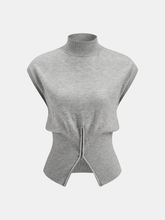 Zipper Mock Neck Sleeveless Knit Vest