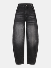 Washed Denim Curved-Leg Jeans
