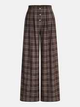 Plaid Wide-Leg Pants with Back Elastic Waist