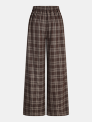 Plaid Wide-Leg Pants with Back Elastic Waist