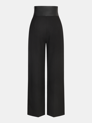 Faux Leather Waistband Straight-Leg Pants