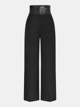 Faux Leather Waistband Straight-Leg Pants