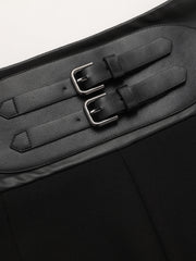 Faux Leather Waistband Straight-Leg Pants