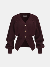 Metal Button Cinched Waist Knit Cardigan