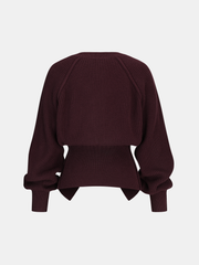 Metal Button Cinched Waist Knit Cardigan