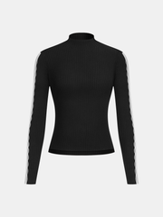 Mock Neck Contrast Sleeve Ribbed Knit Top