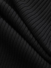 Mock Neck Contrast Sleeve Ribbed Knit Top