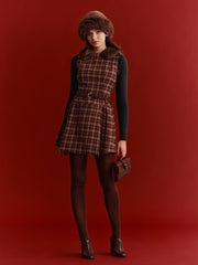 Belted Plaid Sleeveless Mini Dress