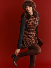 Belted Plaid Sleeveless Mini Dress