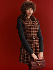 Belted Plaid Sleeveless Mini Dress