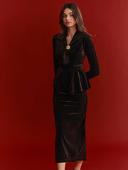 Velvet Peplum Top and Midi Skirt Set