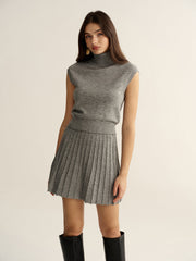 Turtleneck Sleeveless Top and Mini Skirt Set