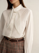Lace-Trim Tie Neck Cotton Blouse